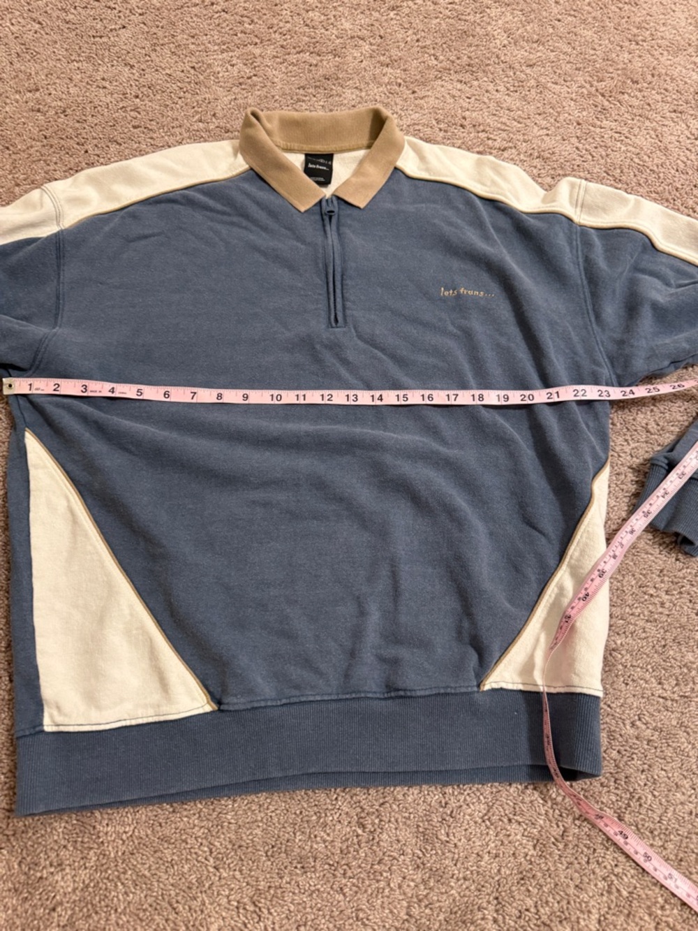 Men's Navy and Cream Zip-Neck Pullover Sweater urban outfitters - Picture 7 of 9